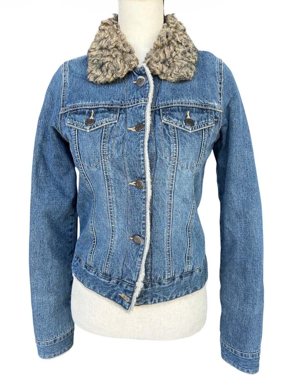 Abercrombie & Fitch Sherpa Lined Denim Jacket Size S, Y2K